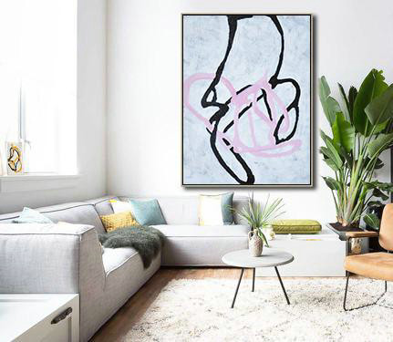 Extra Large 72" Acrylic Painting,Hand-Painted Black And White Minimal Painting On Canvas,Original Art Acrylic Painting